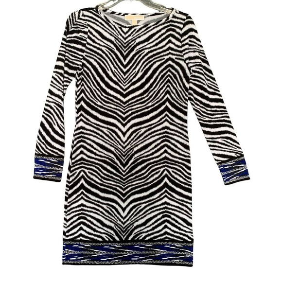 Michael MIchael Kors Sheath Dress Women Small Zebra Stretchy Slinky Hem Border - Picture 1 of 10